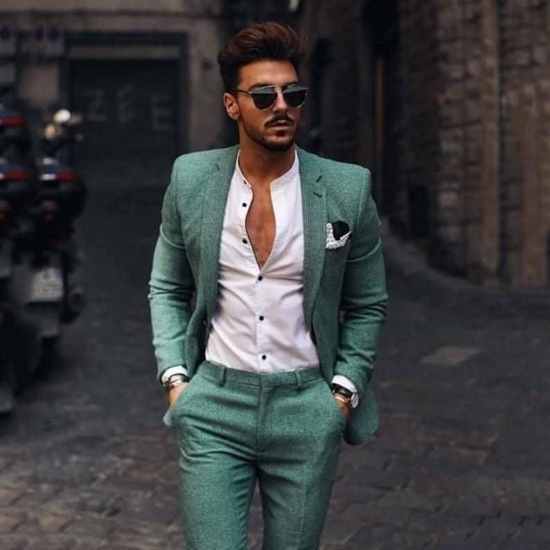 Men Suits Premium Cotton Green 2 Piece Formal Fashion Beach - Etsy