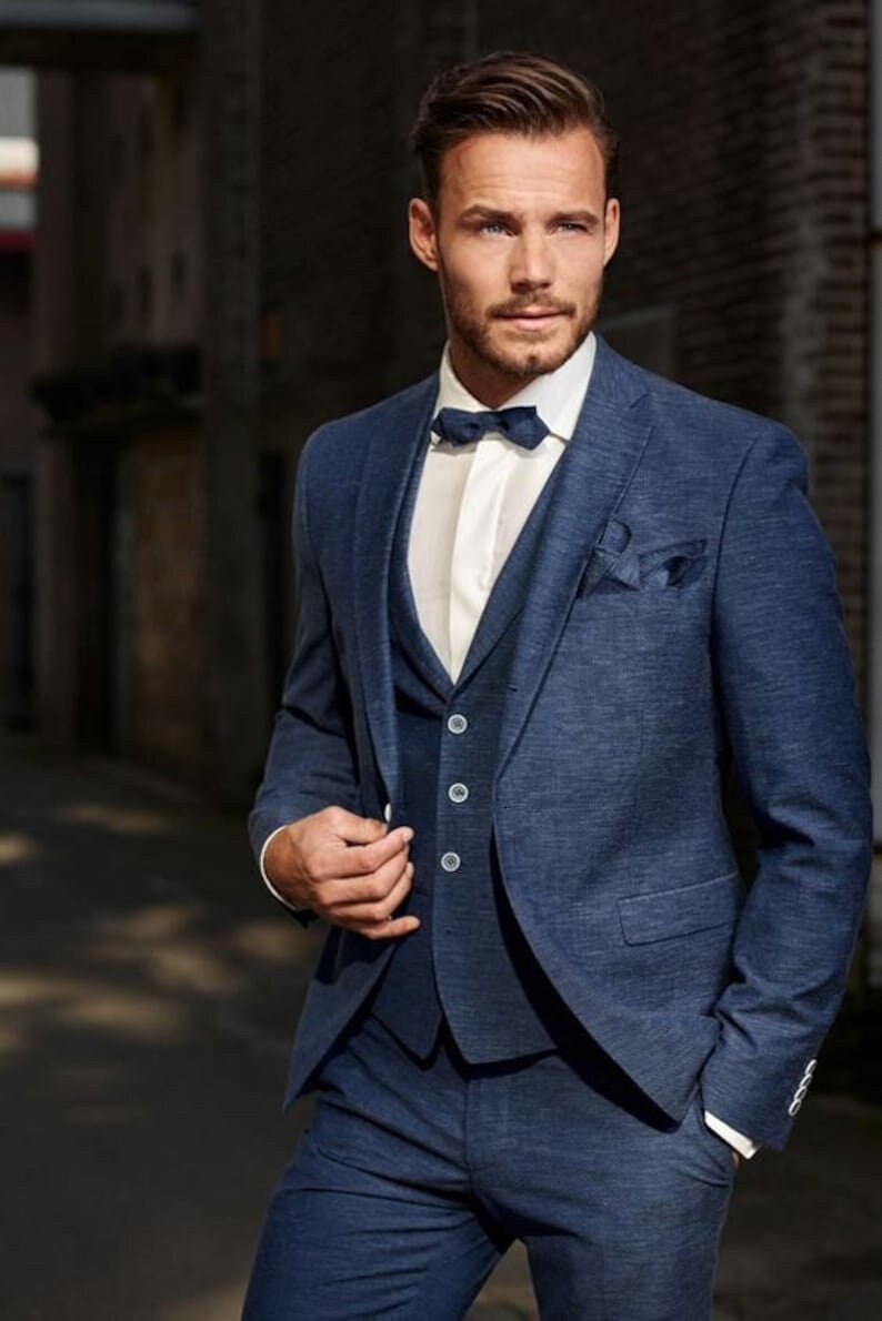 psychologie boog ondersteboven Men's Blue 3 Piece Stylish Suits Wedding for Men One - Etsy