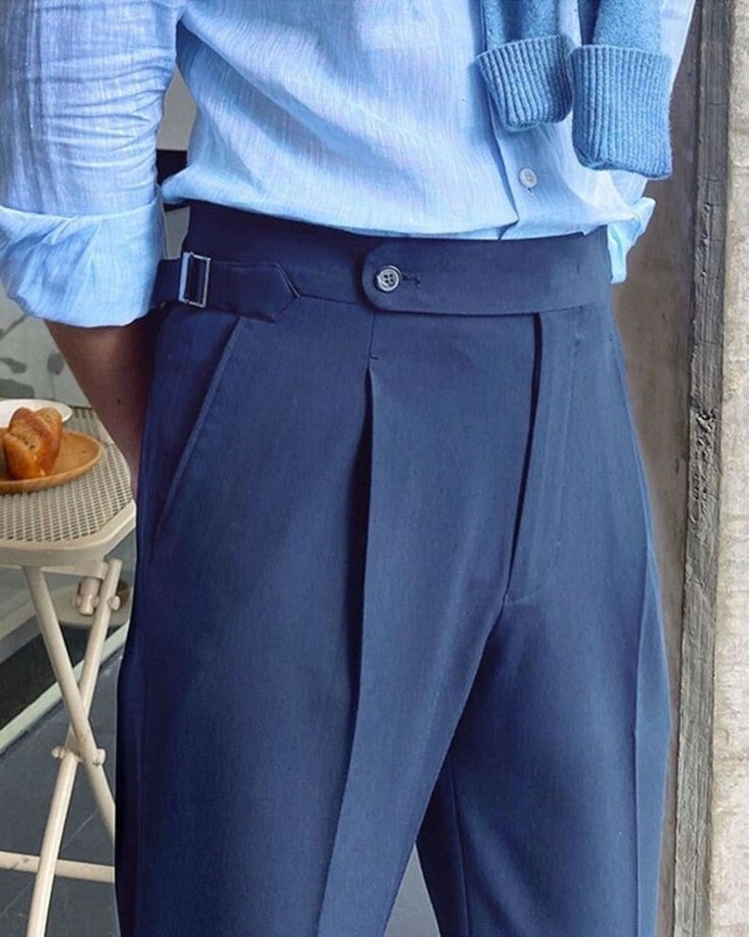Men Gurkha Pant Custom Made High Waist Men Blue Trouser Regular-fit ...