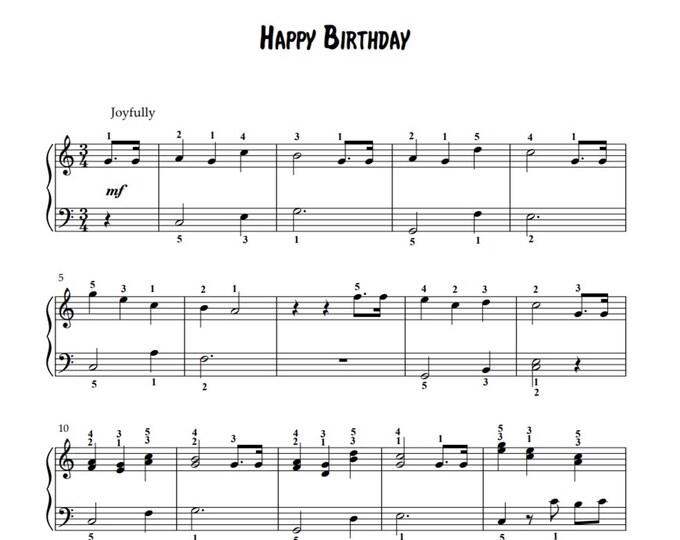 Happy Birthday for Piano – Easy Piano Sheet Music, Instant PDF Download