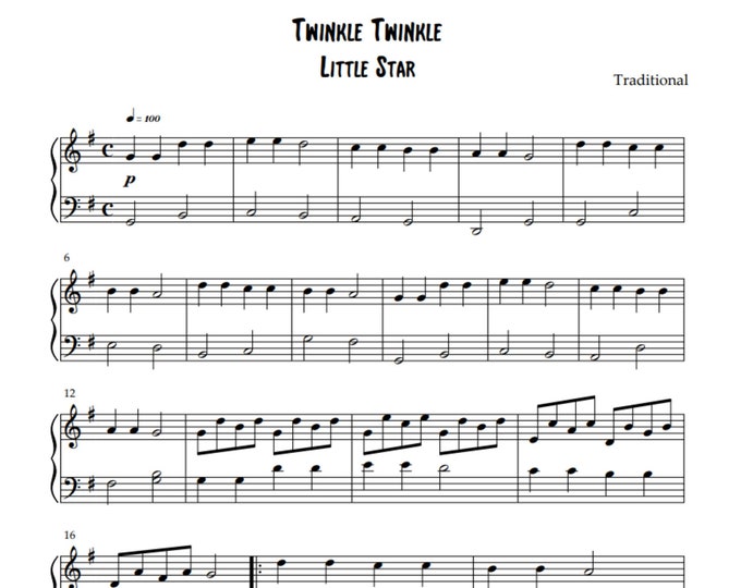 Twinkle Twinkle Little Star – Piano Sheet Music (digital Download) - Etsy