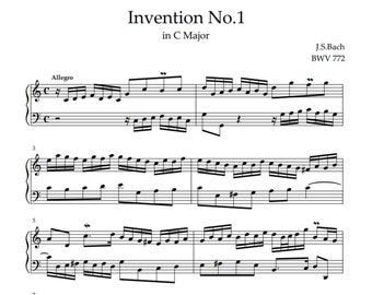 J.S.Bach - Invention No.1 in C Major, Sheet Music Piano (Digital Download)
