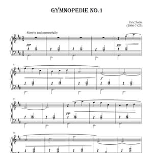 Gymnopédie No.1 by Erik Satie. Sheet Music Piano image 1