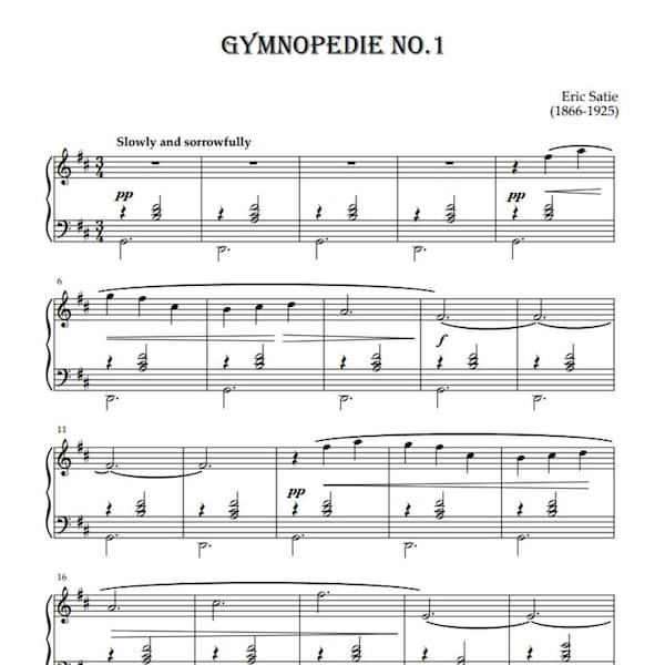 Gymnopédie No.1 by Erik Satie. (Sheet Music Piano)