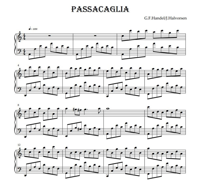 Passacaglia Handel/halvorsen sheet Music Piano Etsy
