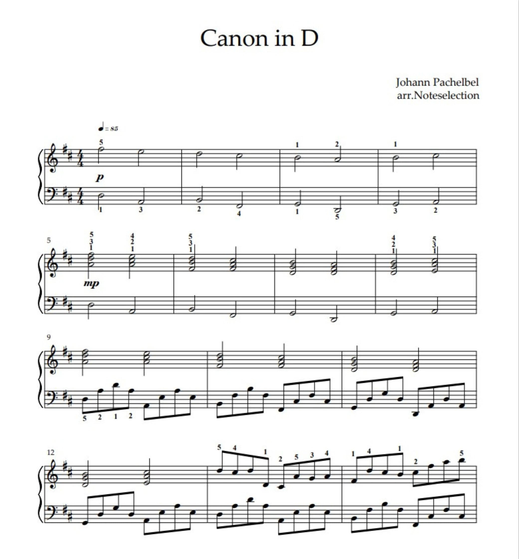 Canon de Pachelbel - Partition de Piano à télécharger