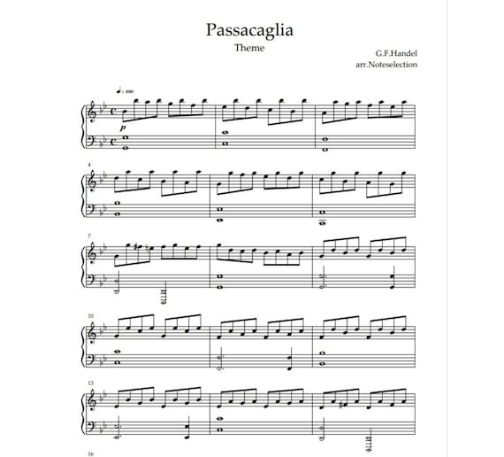Handel Passacaglia Sheet Music: Theme From Suite No. 7 in G Minor