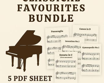 Classical Favourites Bundle – 5 Famous Piano Sheet Music PDFs – Instant Download
