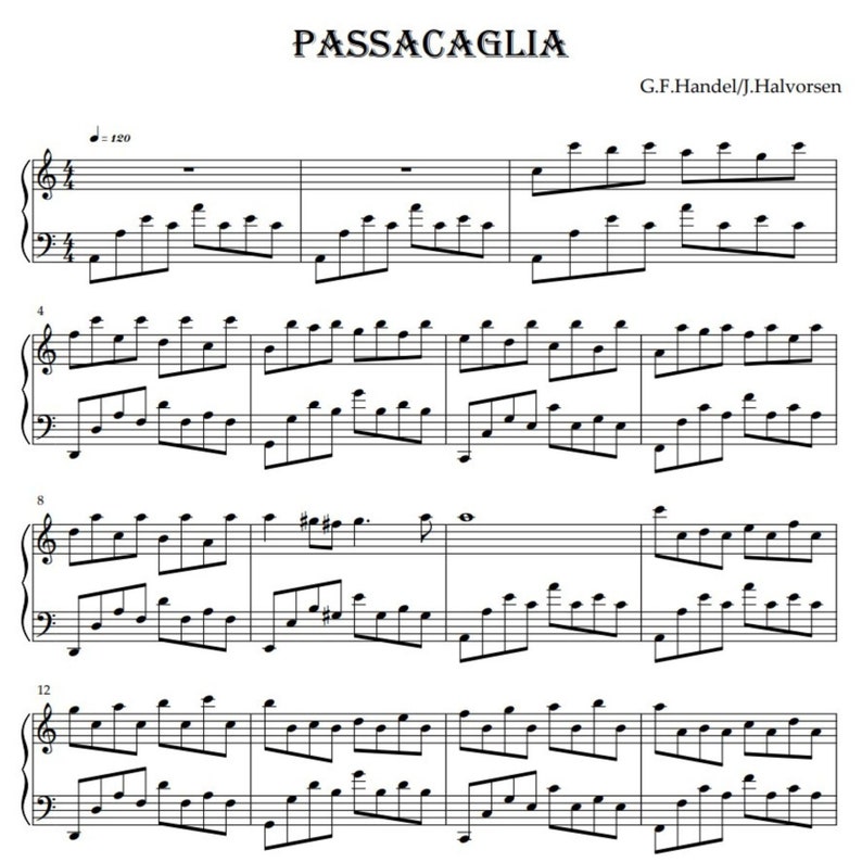 Passacaglia Handel/Halvorsen Sheet Music Piano image 1