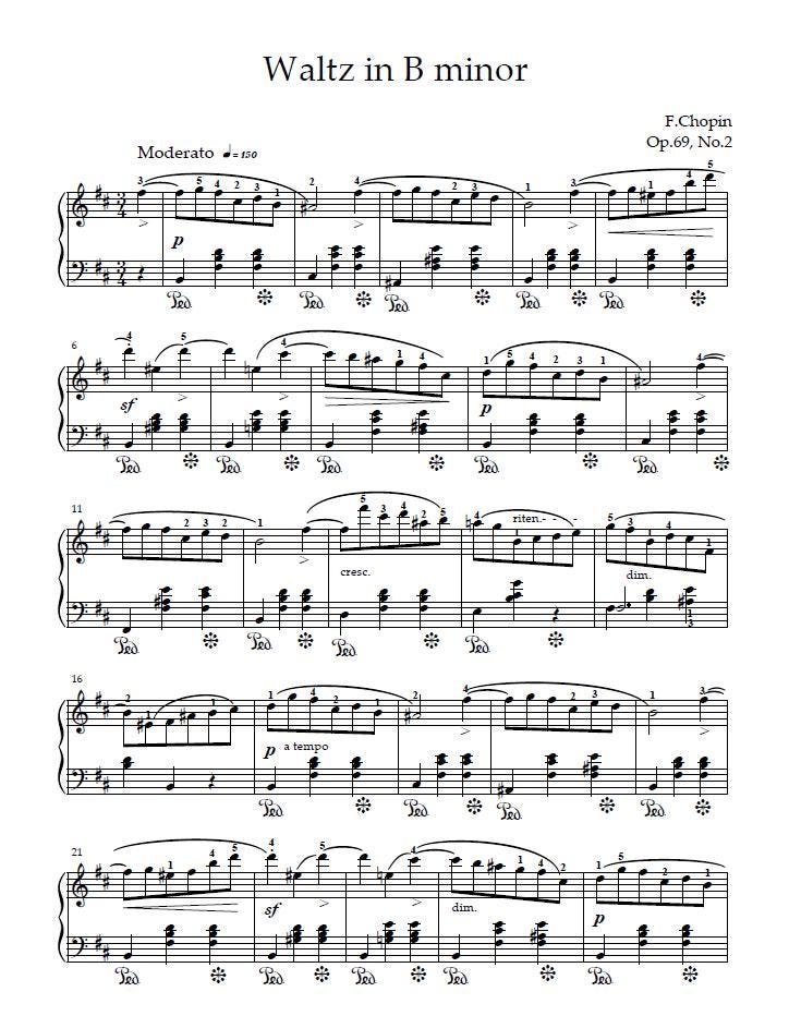 邦楽 WALTZ Chopin – Waltz in B Minor Op. 69 No. 2 – Digital Sheet Music (PDF