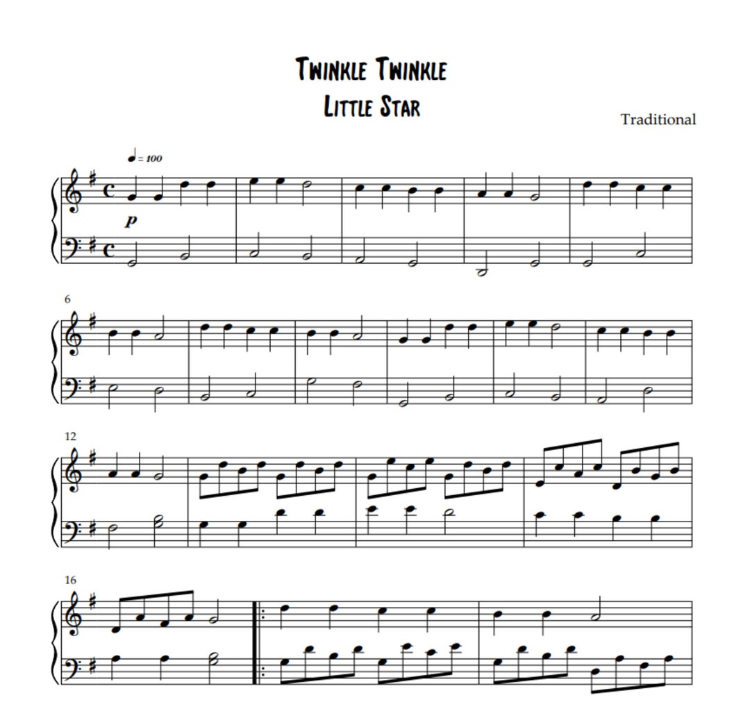 Twinkle Twinkle Little Star- Color Coded Sheet Music by Sara's Music Store