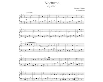 Chopin Nocturne Op. 9 No. 2 Piano Sheet Music – Easy Arrangement (PDF Download)