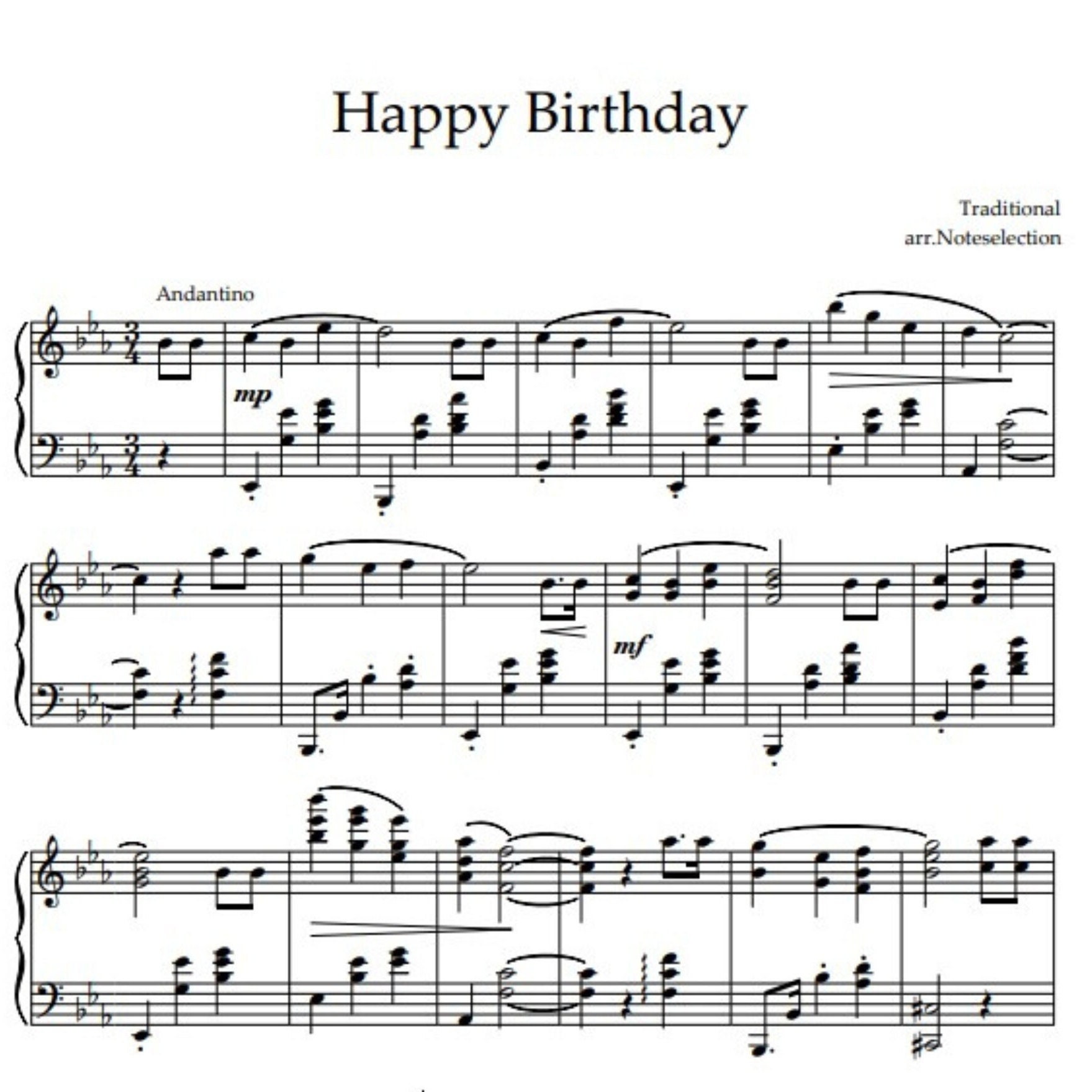 Happy Birthday Piano Solo sheet Music PDF - Etsy