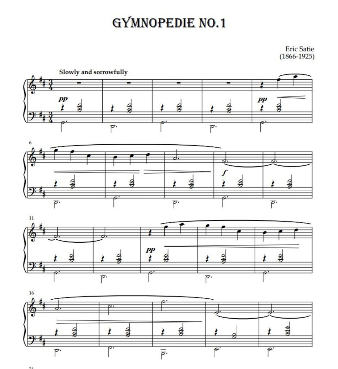 Gymnopédie No.1 by Erik Satie. (sheet Music Piano) - Etsy