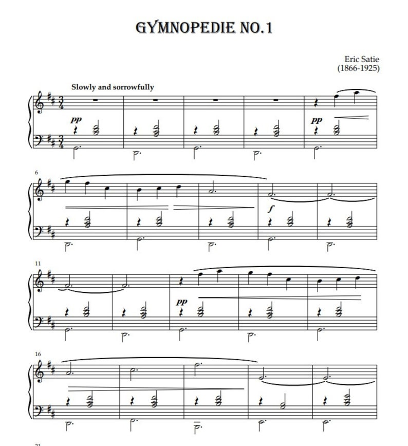 Gymnopédie No.1 by Erik Satie. Sheet Music Piano image 1