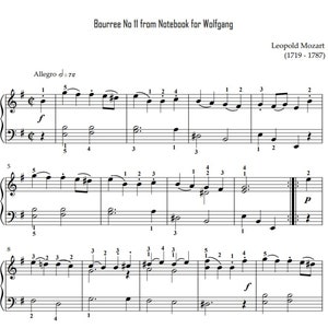 Leopold Mozart – Bourrée No. 11 | Beginner Classical Piano Sheet Music (PDF)