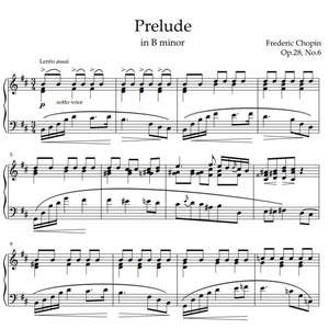 Frederic Chopin - Prelude Op.28 No.6 in B minor, Piano Sheet Music (Instant PDF Download)