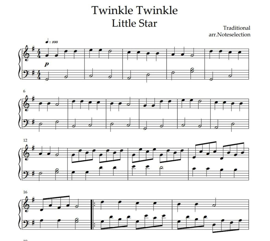 Twinkle Twinkle Little Star sheet Music Piano Etsy