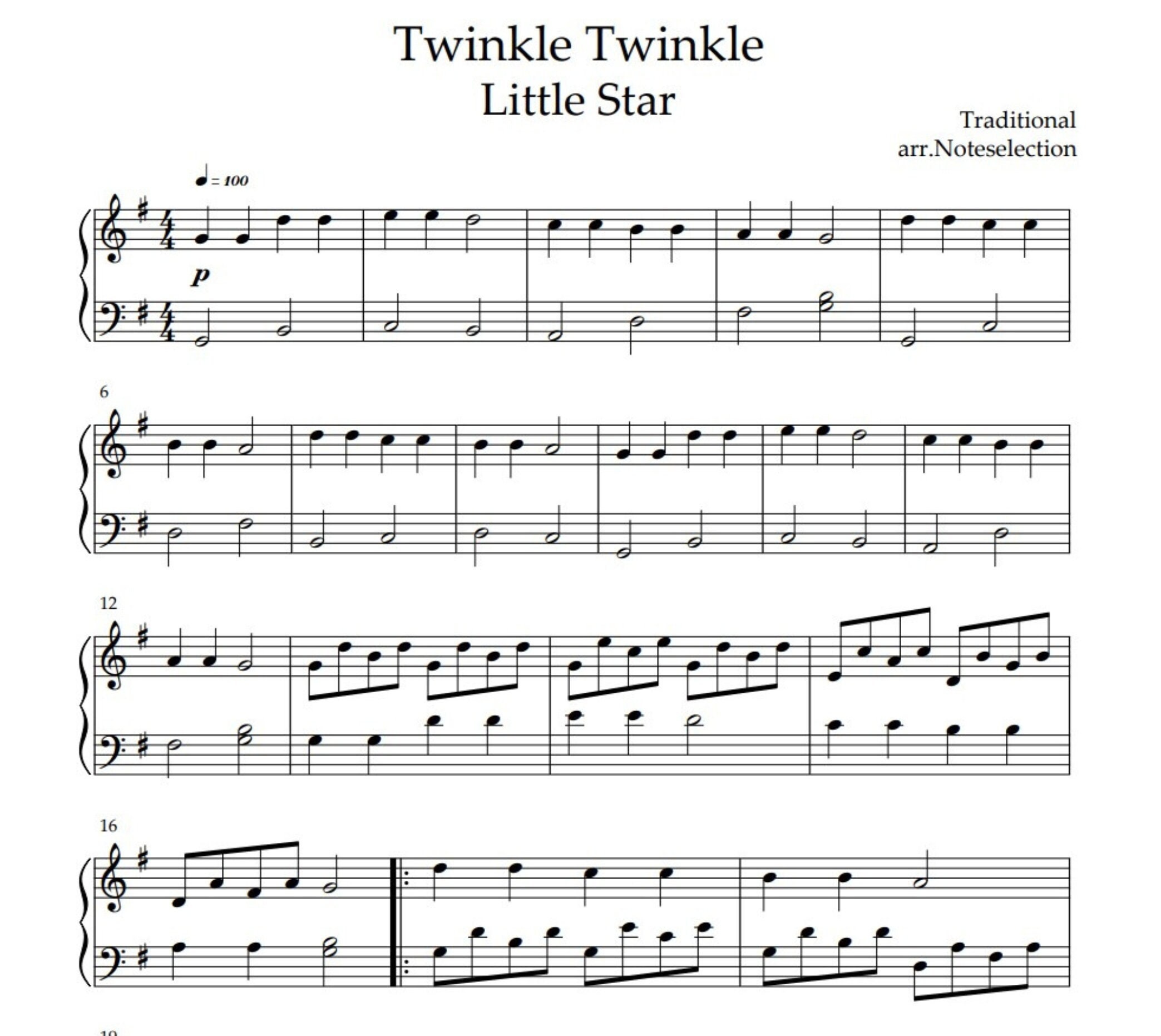 Twinkle Twinkle Little Star sheet Music Piano - Etsy