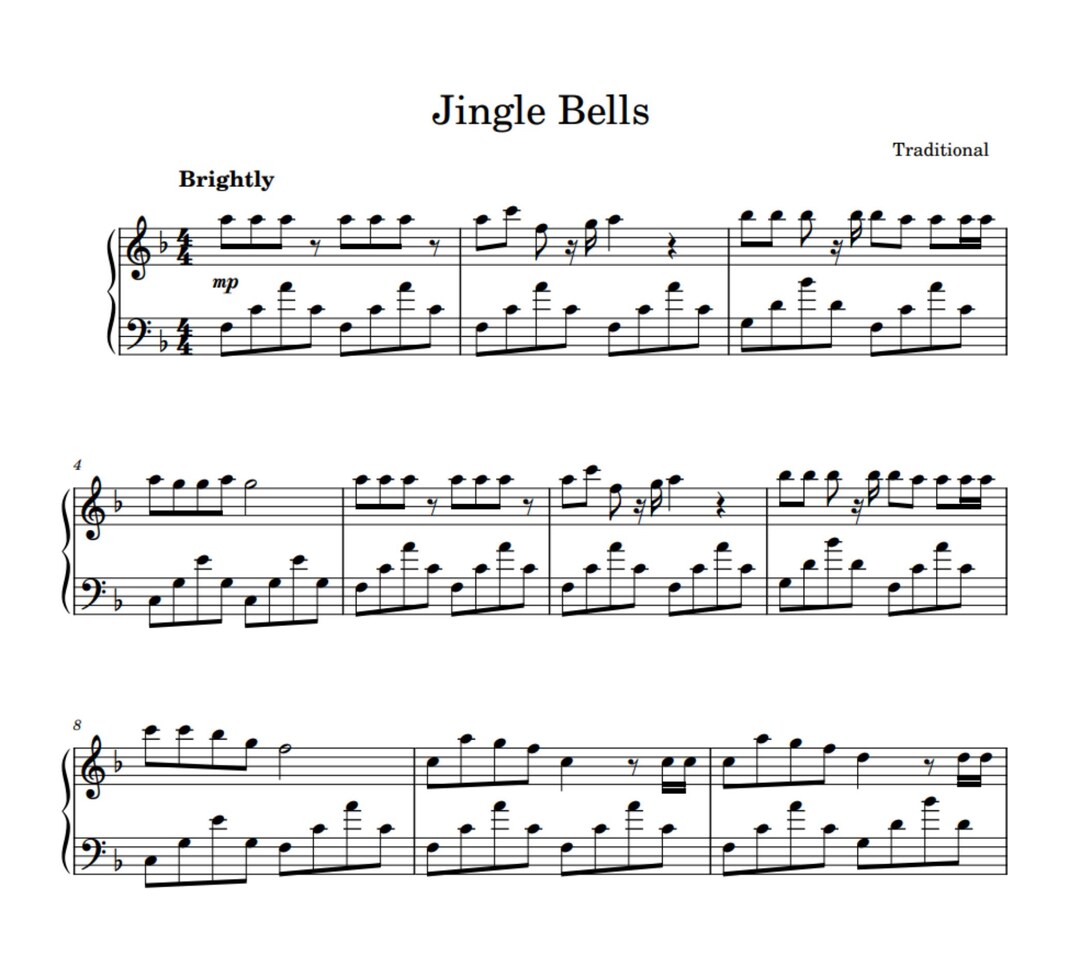 Jingle Bells Piano Sheet Music Etsy Australia