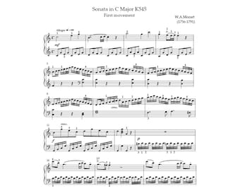 Mozart - Piano Sonata in C Major (first movement), Piano Sheet Music (Instant PDF Download)