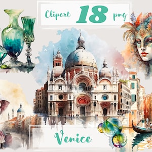 Venetië Clipart, Italië, Gondel, Romantisch, Europa, Reizen, Masker, Mascarade, Venetiaans, Kanaal, png. Digitale aquarel. Gratis commercieel gebruik. Vakantie.
