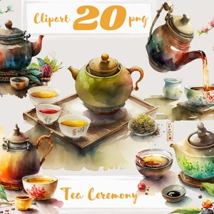 Teezeremonie Clipart, Tea Time Clipart, Chinesisch Japanisch, Garten Picknick ClipArt, png. Digitales Aquarell. Kostenlose kommerzielle Nutzung. Scrapbooking