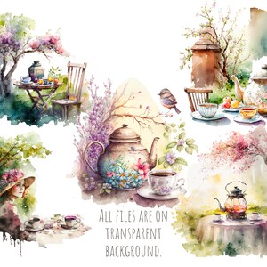 Spring Tea Time Clipart, Garden Picnic Clip Art, Png. Digital ...