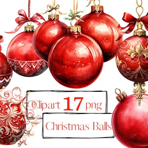 Red Christmas balls clipart. Christmas Decorations clipart.  Christmas clipart. Winter clipart. PNG. Digital watercolor. Free commercial use