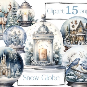 Zilveren kerstclipart. Kerst sneeuwbol clipart, decoratieve clipart. Ongewenst dagboek. PNG-bundel. Aquarel clipart. Commercieel gebruik