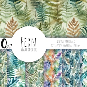 Papier numérique de fougère, modèle sans couture, modèle de feuille. Floral, verdure, papier numérique forestier. Papier numérique aquarelle. Utilisation commerciale gratuite