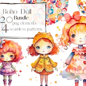 Doll clipart, kinderkamer clipart, meisje verjaardag, Kid clipart, kinderen clipart, speelgoed clipart, png, gratis commercieel gebruik. Digitale aquarel.