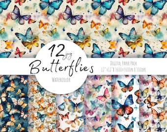 Butterfly Digital Paper, seamless pattern, flower pattern. Floral clipart summer digital paper. Watercolor digital paper Free commercial use