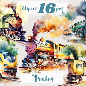 Clipart de tren retro acuarela. Imágenes prediseñadas vintage, imágenes prediseñadas retro, boho, png. Clip art de tren de verano. Acuarela digital. uso comercial gratuito