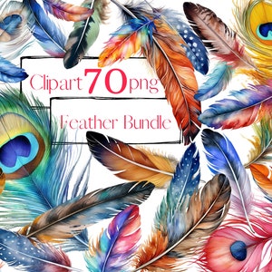 Imágenes prediseñadas de plumas, paquete Boho, plumas PNG, imágenes prediseñadas de acuarela, vintage, uso comercial. Acuarela digital. Álbum de recortes, diario basura