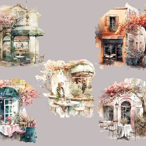 Spring Coffee shop clipart, cafe clip art, png. Digital watercolor. Free commercial use, scrapbooking. Romantic french cafe illustration. image 4