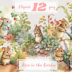 Muizen clipart. Kwekerij clipart. Tuin clipart, muis clipart, kinderen, png, boekillustratie, gratis commercieel gebruik. Digitale aquarel