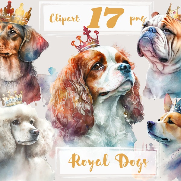 Cute dog clipart, royal dogs clipart, animals clip art, pet clipart, king animal, png. Digital watercolor. Free commercial use. Boho, king