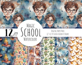 Magic school Digital Paper, seamless pattern, owl pattern. wizard clipart, witch digital paper. Watercolor digital paper Free commercial use