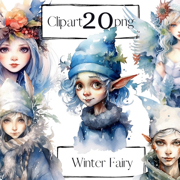 Winterfee Clipart, Elfenclipart, png. Digitales Aquarell. Kostenlose kommerzielle Nutzung. Weihnachten, Pixie, Wald Clipart, Magie, Pixy. Wunderland