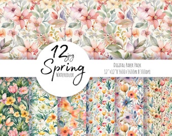 Floral Digital Paper, seamless pattern, flower pattern. Floral clipart, greenery digital paper. Watercolor digital paper Free commercial use