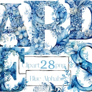 Alfabet clipart, Letters clipart, Boek clipart, brievenbundel, clipart, blauwe set, Junk Journal lezen. Aquarel png. Gratis commercieel gebruik