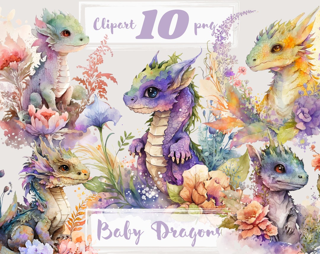 Watercolor Baby Dragon Clipart, Nursery Illustration (PNG, Digital ...