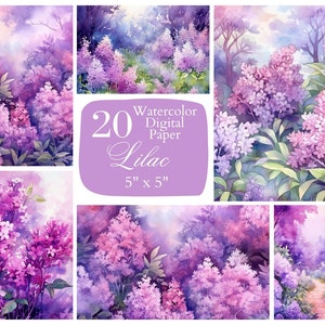 Papel digital lila, imágenes prediseñadas lila, jardín. Papel de álbum de recortes de acuarela para uso comercial gratuito. Junk Journal, Paper Crafts, descarga instantánea
