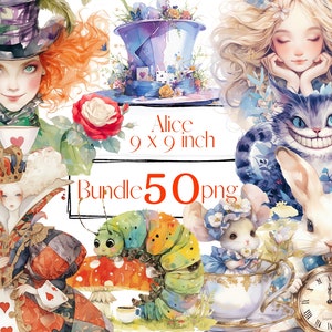 Alice im Wunderland, transparente PNG Clipart, Fee, Scrapbook-Papier, Geburtstagseinladung, Aquarell Clipart. Kommerzielle Nutzung möglich.