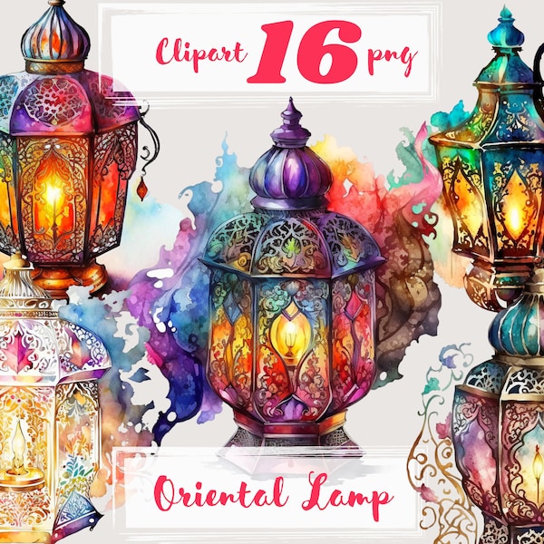 Clipart de lampe orientale, clipart de lanterne arabe. clipart vintage, rétro, boho, png. Scrapbooking. Aquarelle numérique. Utilisation commerciale gratuite.