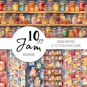 Jam Digital Paper, naadloos patroon, zomerpatroon. Potten jam, gelei, cottage digitaal papier. Aquarel digitaal papier Gratis commercieel gebruik