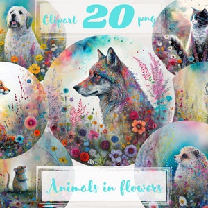 Schattige dieren clipart, dieren in de bloemen clip art, png. Digitale aquarel. Gratis commercieel gebruik. Boho bloemen, tuin, veld, wild, huisdieren