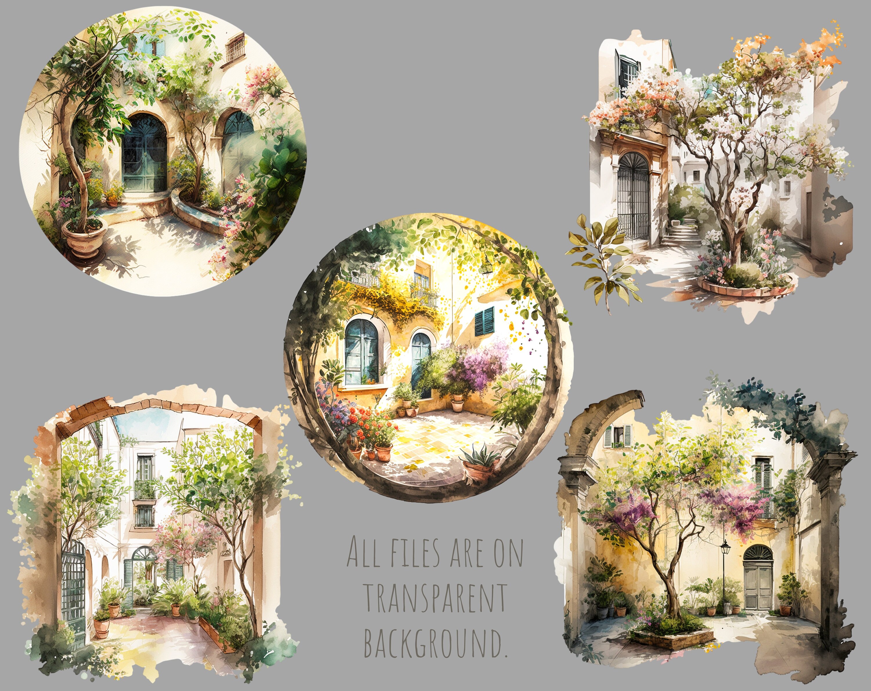 Courtyard Clipart, Spring Courtyard, Png. Digital Watercolor. Free ...