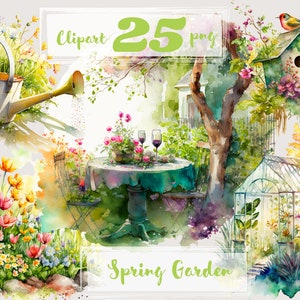 Frühling Garten Clipart, Blumen Clip Art, png. Digitales Aquarell. Kostenlose kommerzielle Nutzung. Sommer, Blumensträuße, Boho, Boho Blumen. Grün